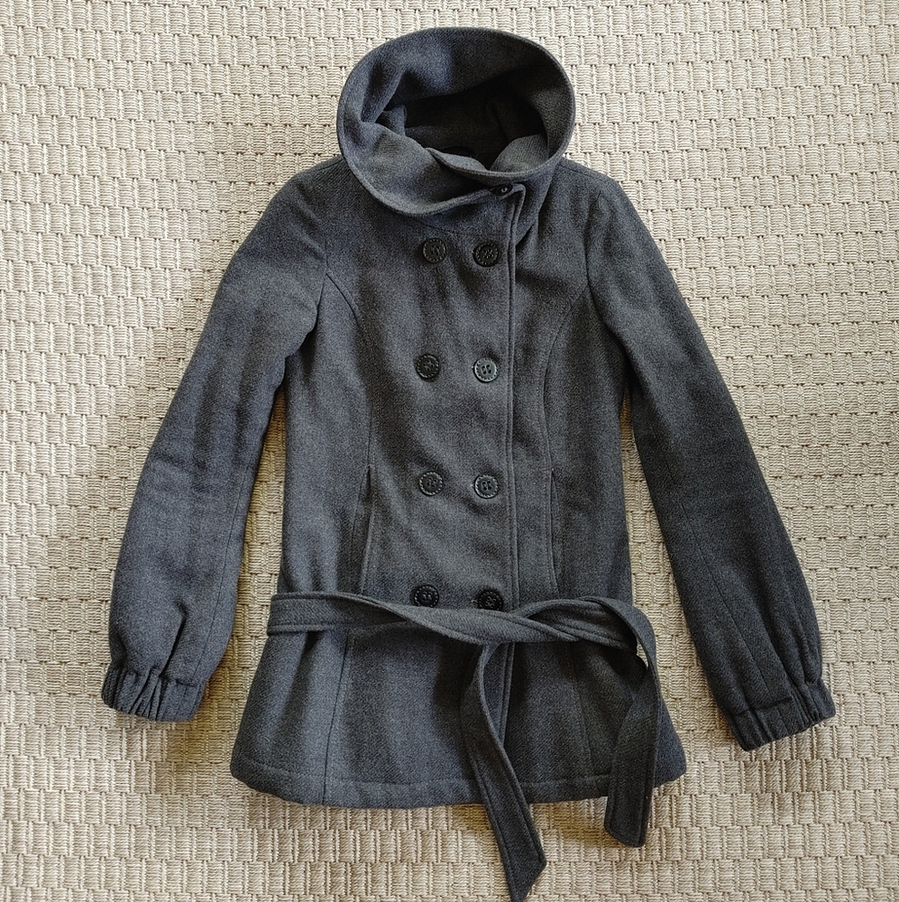 EUC Sisley Dark Gray Cowl Neck Pea Coat Sz S M